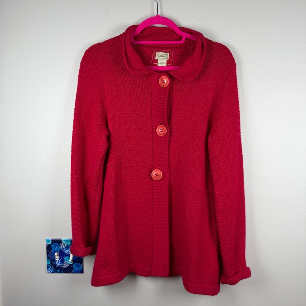 Vintage LL Bean Red Button Knit Cardigan Sweater Medium Rabbit Hair Cozy